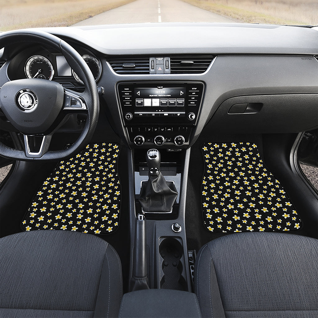 Black Plumeria Flower Pattern Print Front Car Floor Mats