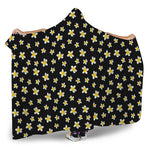 Black Plumeria Flower Pattern Print Hooded Blanket