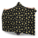 Black Plumeria Flower Pattern Print Hooded Blanket