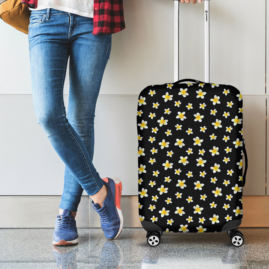 Black Plumeria Flower Pattern Print Luggage Cover