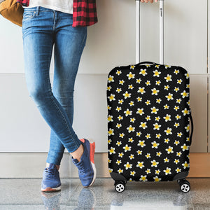 Black Plumeria Flower Pattern Print Luggage Cover