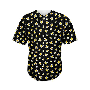 Black Plumeria Flower Pattern Print Men's Baseball Jersey