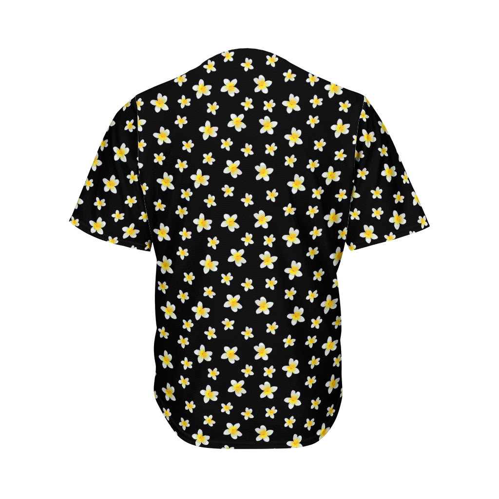 Black Plumeria Flower Pattern Print Men's Baseball Jersey