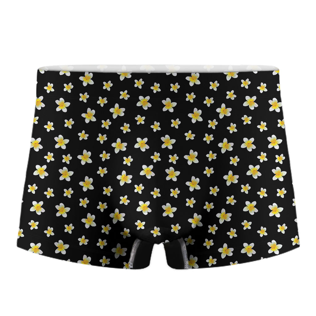 Black Plumeria Flower Pattern Print Men's Boxer Briefs