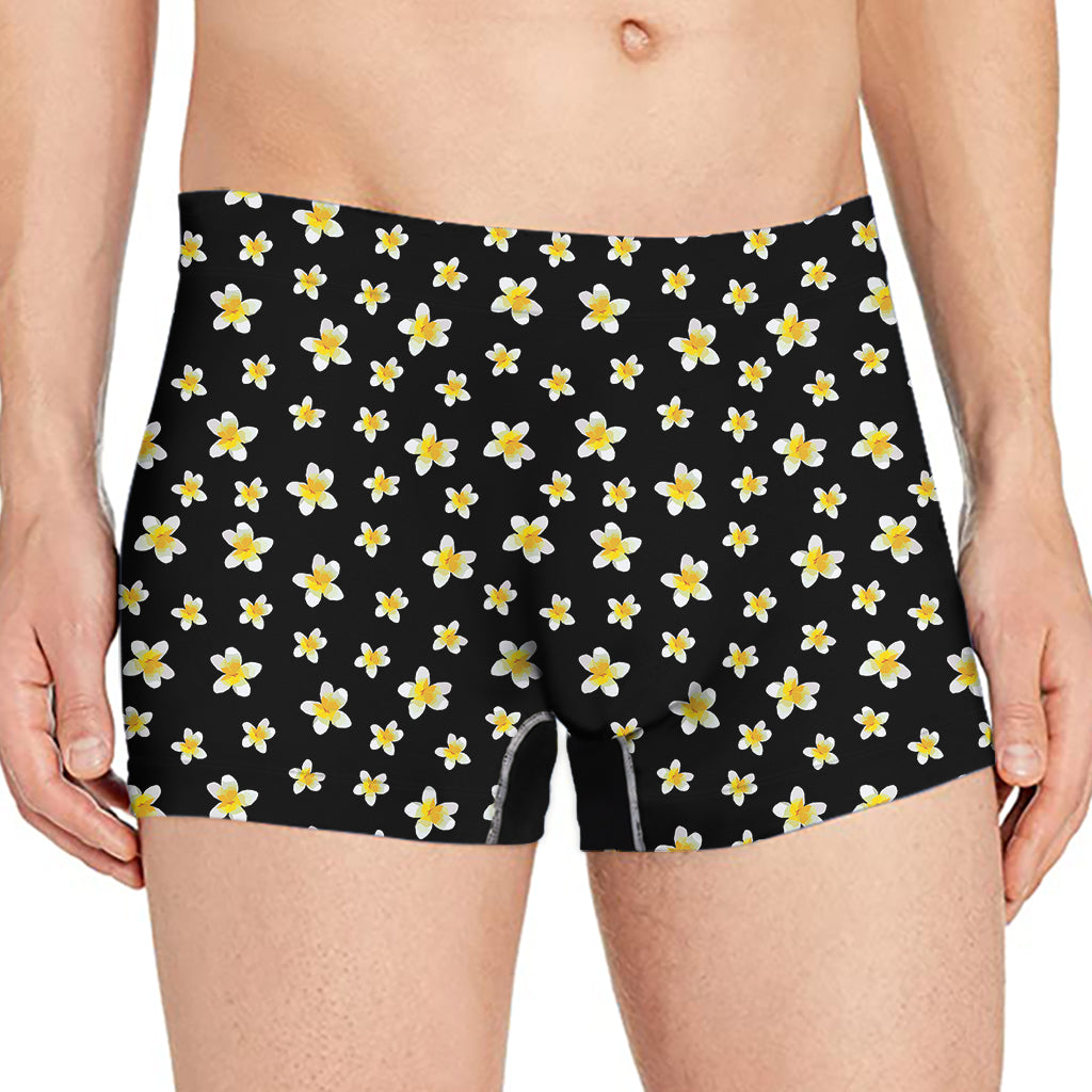 Black Plumeria Flower Pattern Print Men's Boxer Briefs