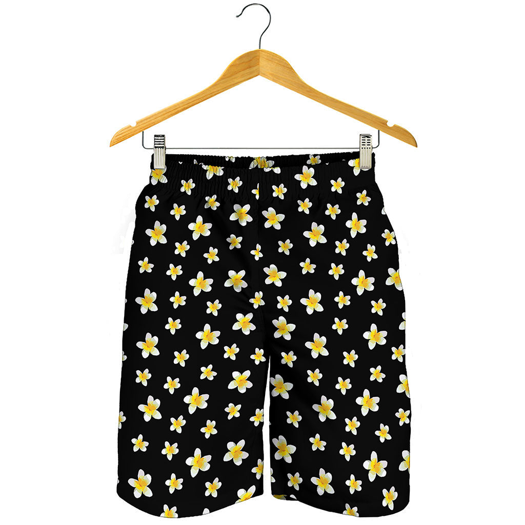 Black Plumeria Flower Pattern Print Men's Shorts