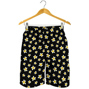 Black Plumeria Flower Pattern Print Men's Shorts