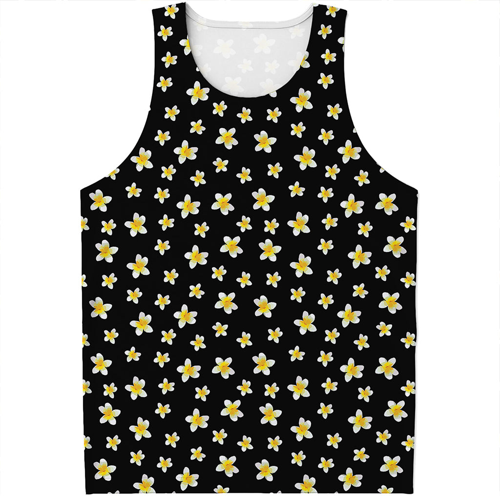 Black Plumeria Flower Pattern Print Men's Tank Top