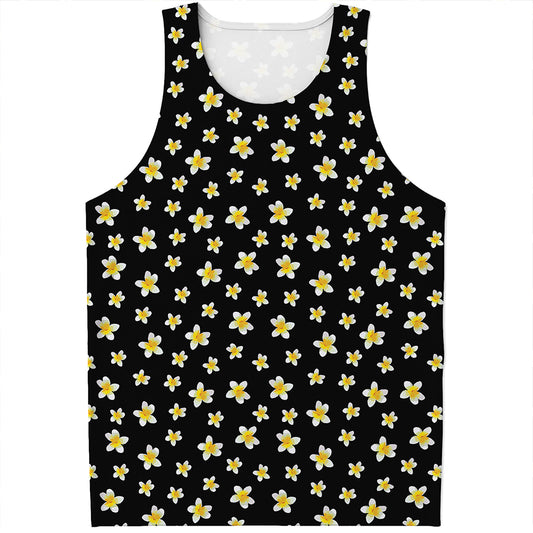 Black Plumeria Flower Pattern Print Men's Tank Top