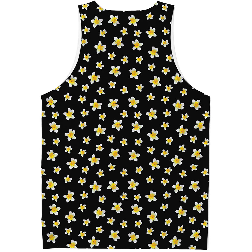 Black Plumeria Flower Pattern Print Men's Tank Top