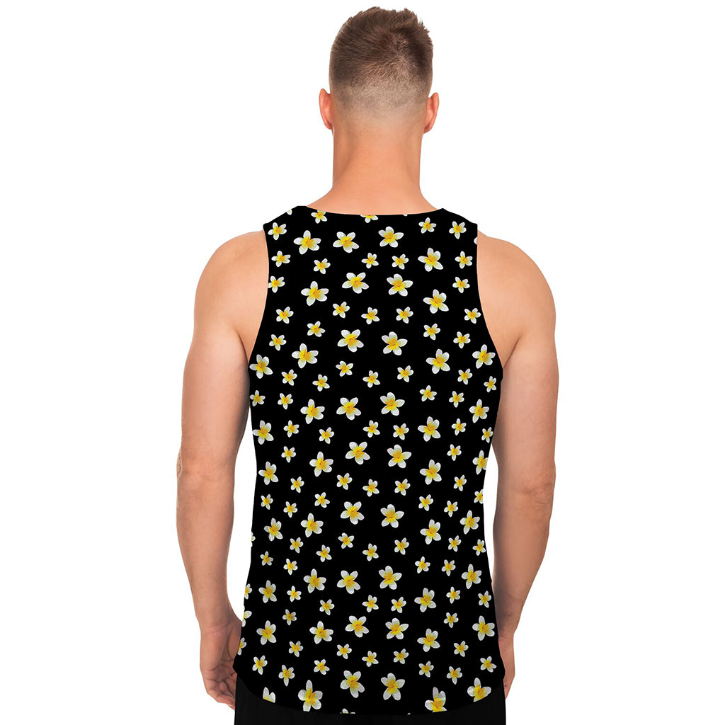 Black Plumeria Flower Pattern Print Men's Tank Top