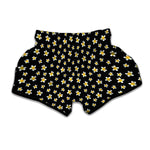 Black Plumeria Flower Pattern Print Muay Thai Boxing Shorts