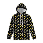 Black Plumeria Flower Pattern Print Pullover Hoodie