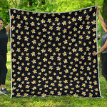Black Plumeria Flower Pattern Print Quilt