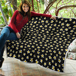 Black Plumeria Flower Pattern Print Quilt