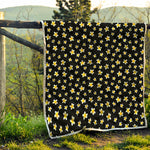 Black Plumeria Flower Pattern Print Quilt