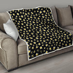 Black Plumeria Flower Pattern Print Quilt