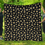 Black Plumeria Flower Pattern Print Quilt