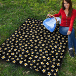 Black Plumeria Flower Pattern Print Quilt