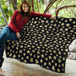 Black Plumeria Flower Pattern Print Quilt