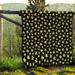 Black Plumeria Flower Pattern Print Quilt