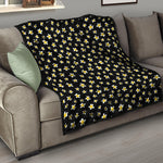 Black Plumeria Flower Pattern Print Quilt