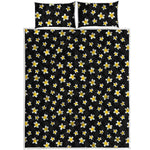 Black Plumeria Flower Pattern Print Quilt Bed Set
