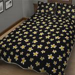 Black Plumeria Flower Pattern Print Quilt Bed Set
