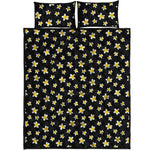 Black Plumeria Flower Pattern Print Quilt Bed Set