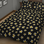 Black Plumeria Flower Pattern Print Quilt Bed Set