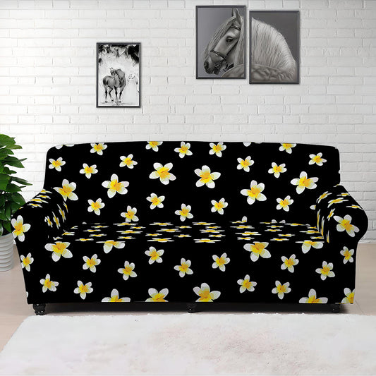 Black Plumeria Flower Pattern Print Sofa Cover