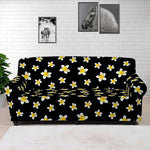 Black Plumeria Flower Pattern Print Sofa Cover