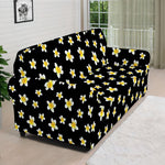 Black Plumeria Flower Pattern Print Sofa Cover