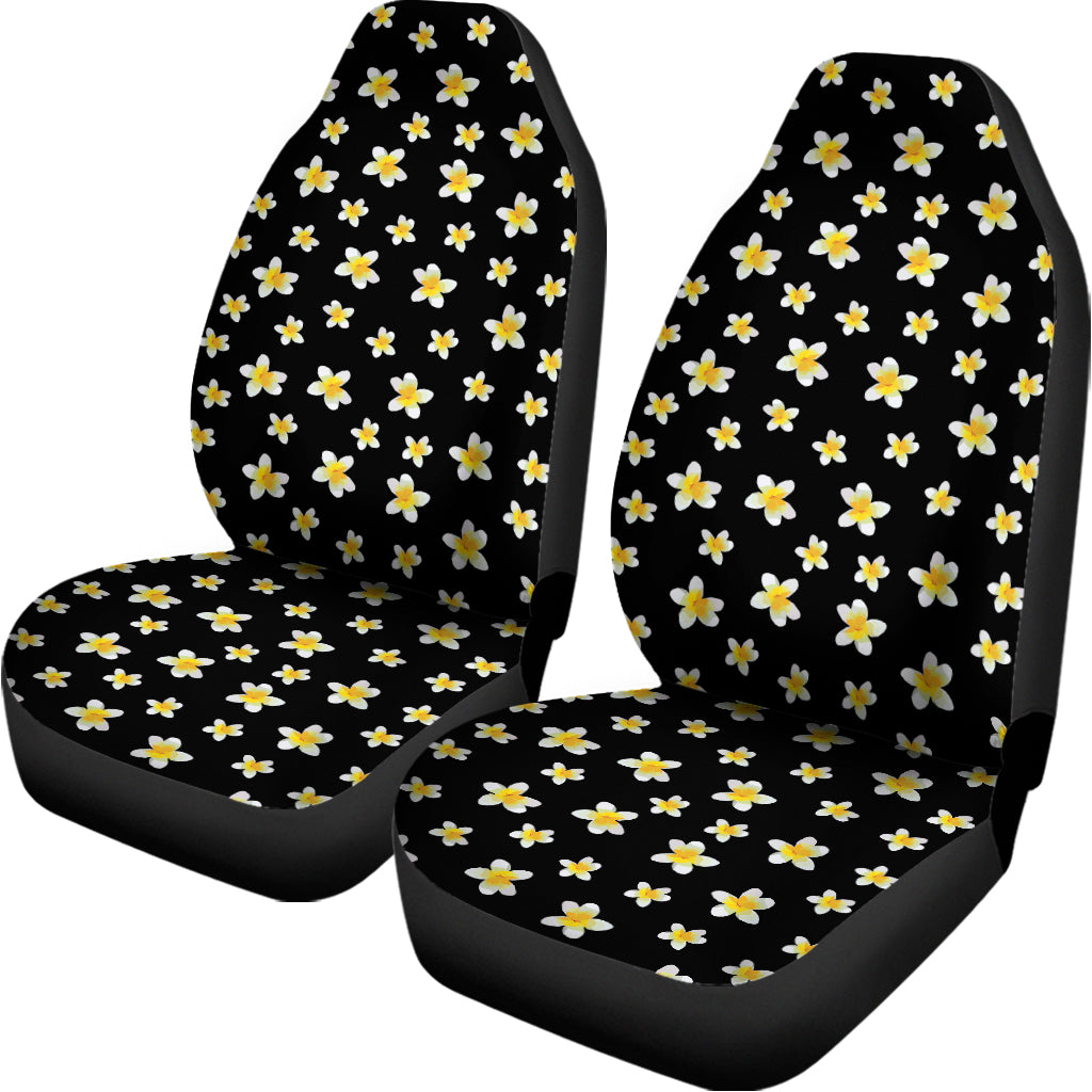 Black Plumeria Flower Pattern Print Universal Fit Car Seat Covers