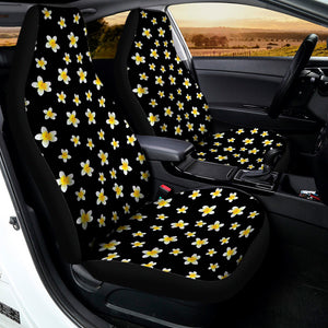 Black Plumeria Flower Pattern Print Universal Fit Car Seat Covers