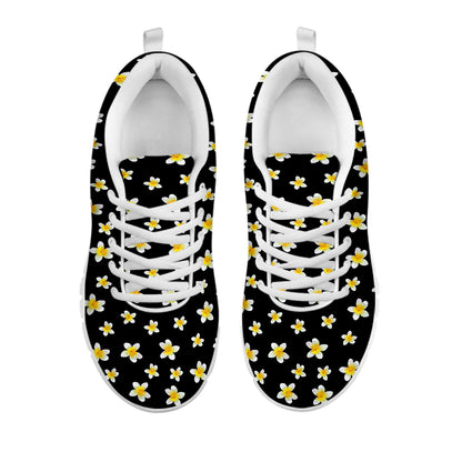 Black Plumeria Flower Pattern Print White Sneakers