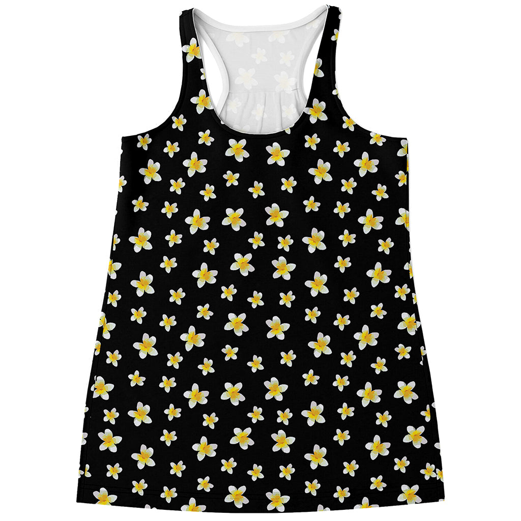 Black Plumeria Flower Pattern Print Women's Racerback Tank Top