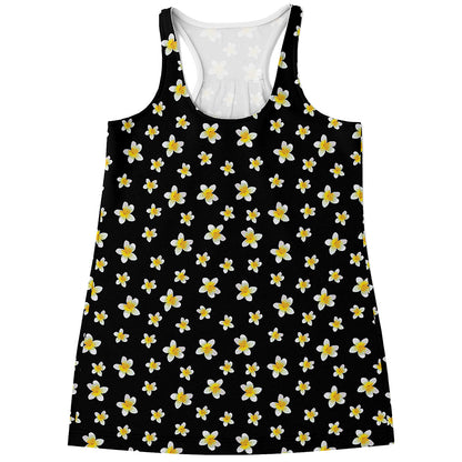 Black Plumeria Flower Pattern Print Women's Racerback Tank Top