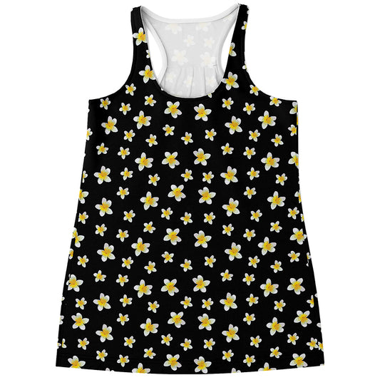 Black Plumeria Flower Pattern Print Women's Racerback Tank Top