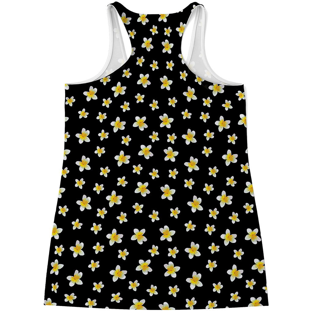 Black Plumeria Flower Pattern Print Women's Racerback Tank Top