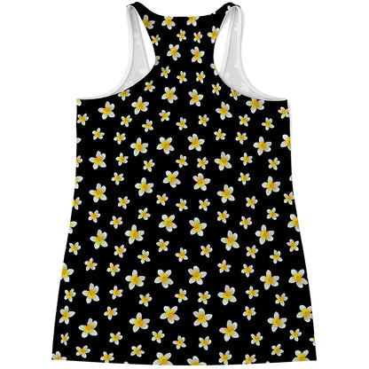 Black Plumeria Flower Pattern Print Women's Racerback Tank Top