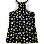 Black Plumeria Flower Pattern Print Women's Racerback Tank Top