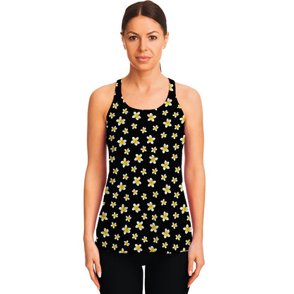 Black Plumeria Flower Pattern Print Women's Racerback Tank Top