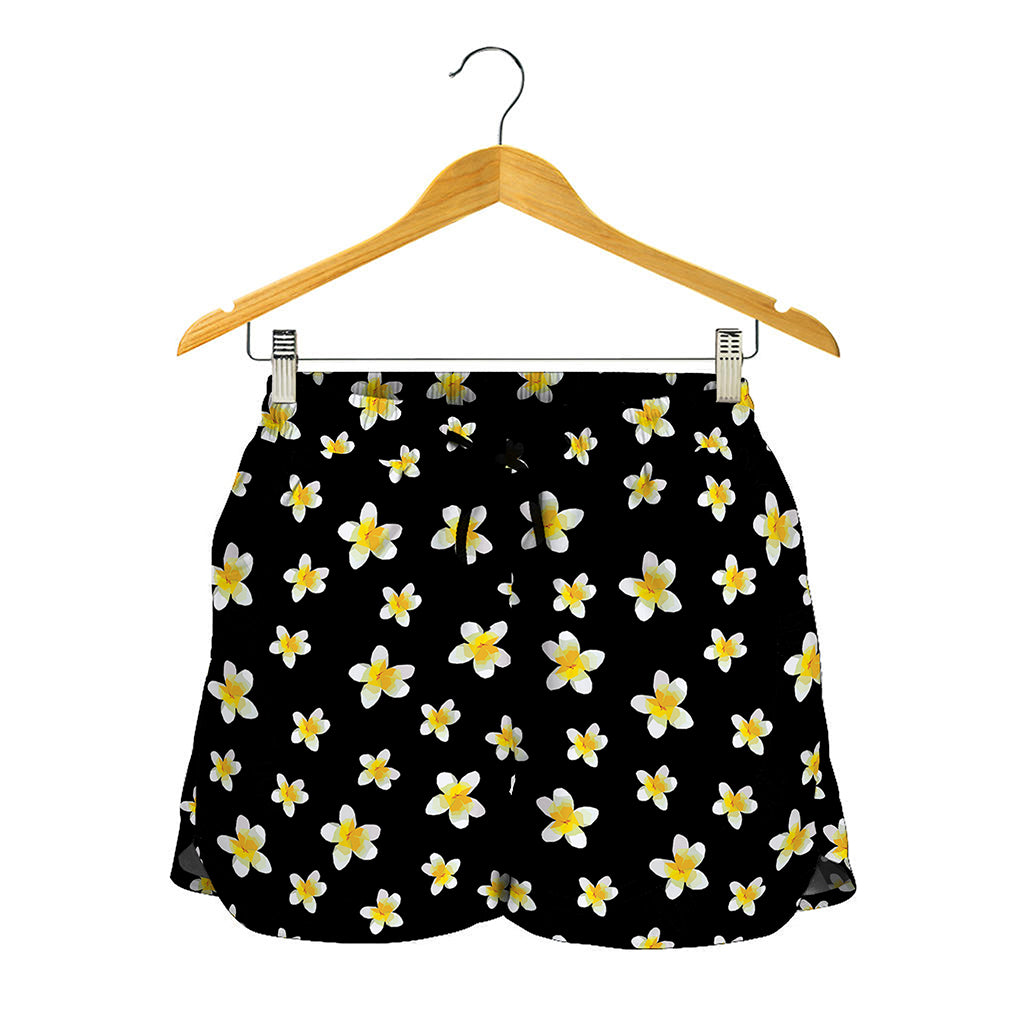 Black Plumeria Flower Pattern Print Women's Shorts