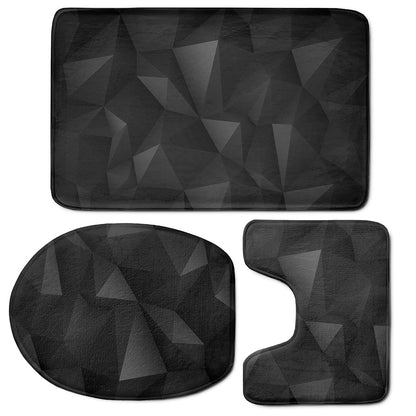 Black Polygonal Geometric Print 3 Piece Bath Mat Set