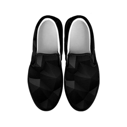 Black Polygonal Geometric Print Black Slip On Shoes