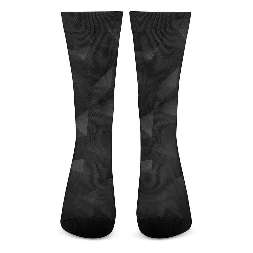 Black Polygonal Geometric Print Crew Socks