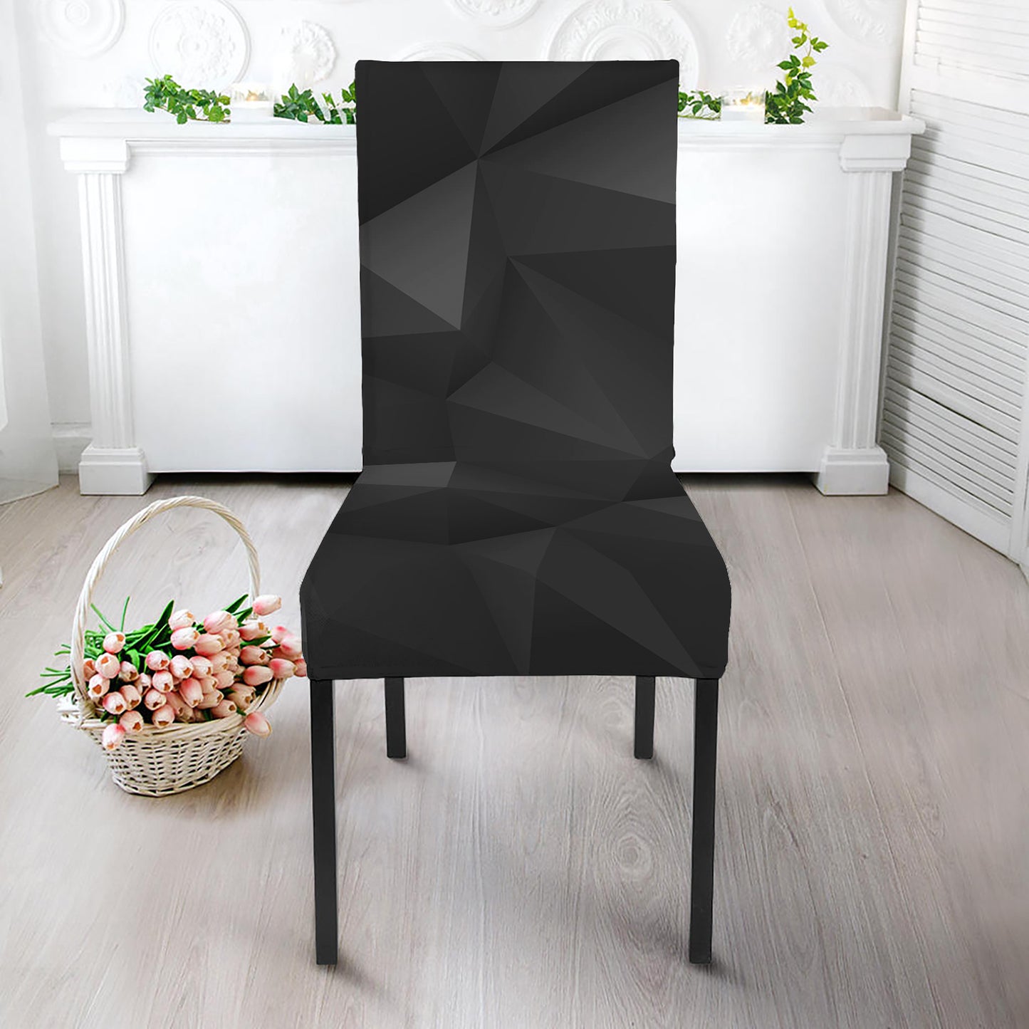 Black Polygonal Geometric Print Dining Chair Slipcover