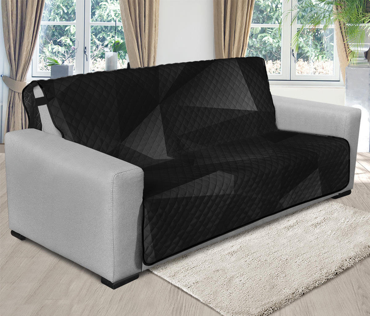 Black Polygonal Geometric Print Futon Protector