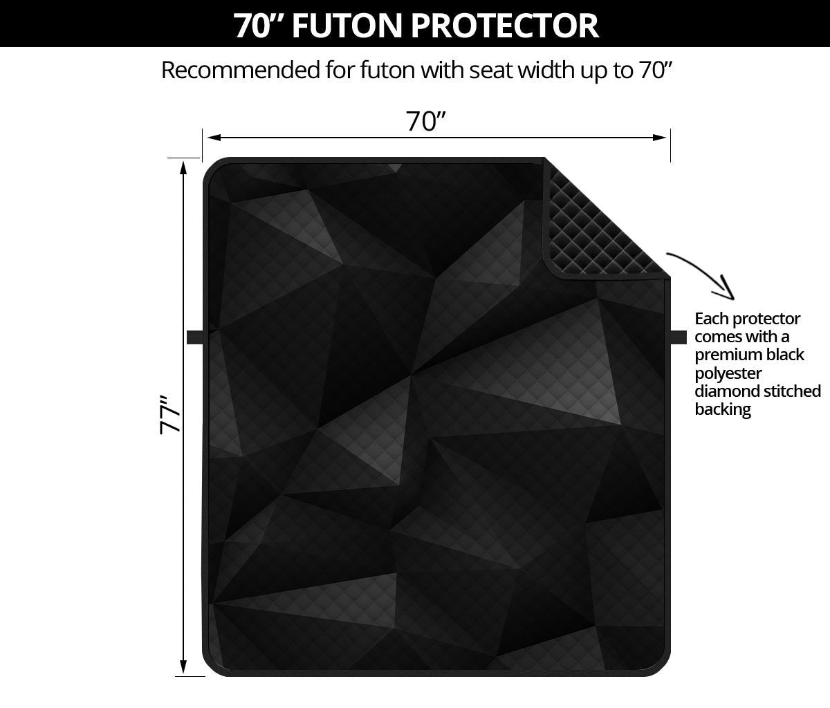 Black Polygonal Geometric Print Futon Protector